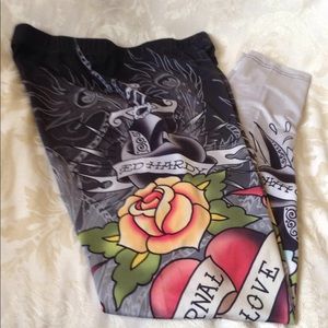Ed Hardy multicolored leggings printed logo size S